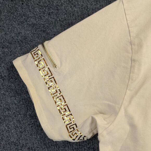 Makobi Womens Top Plus Size 3X Cream Shirt Shiny Skull Graphic Logo - Picture 7 of 12